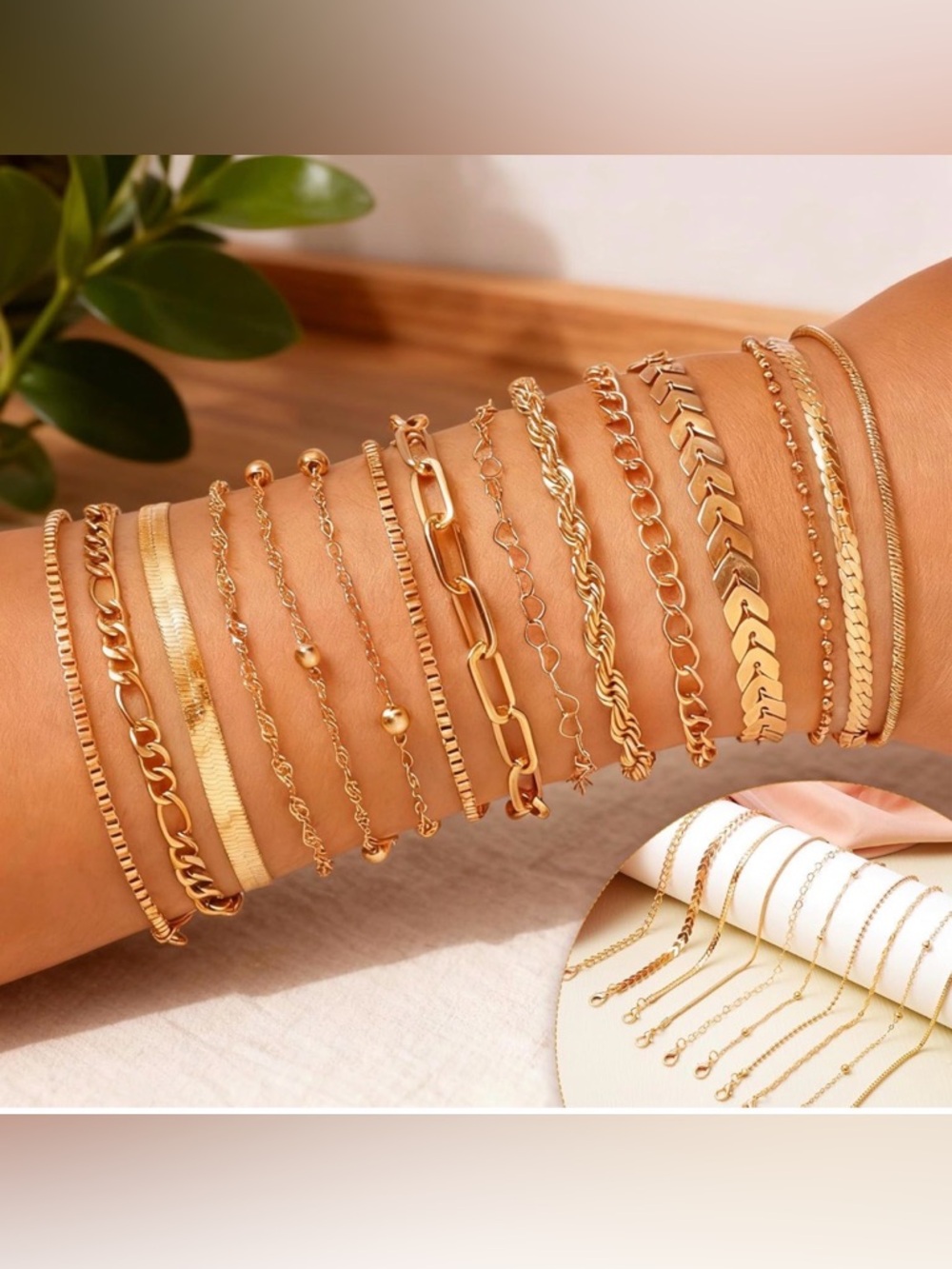 NWT~ 15pc Gold Dainty Stackable Bracelet Set